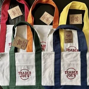 Trader Joe's Mini Canvas Tote Original Plus Orange Set of 5 super rare